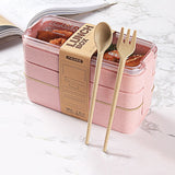 Japanese 3 Layer Lunch Box Food Container Portable Bento Box Eco Friendly Wheat Straw Lunchbox For Kids Food Box With Dinnerware